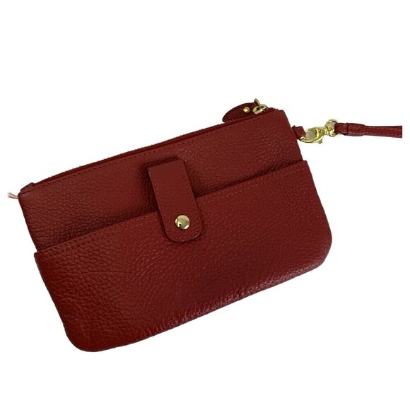 Lodis Red Pebble Leather Wristlet Bag Clutch Pouch Zip Purse Travel Phone Pocket - Picture 6 of 10